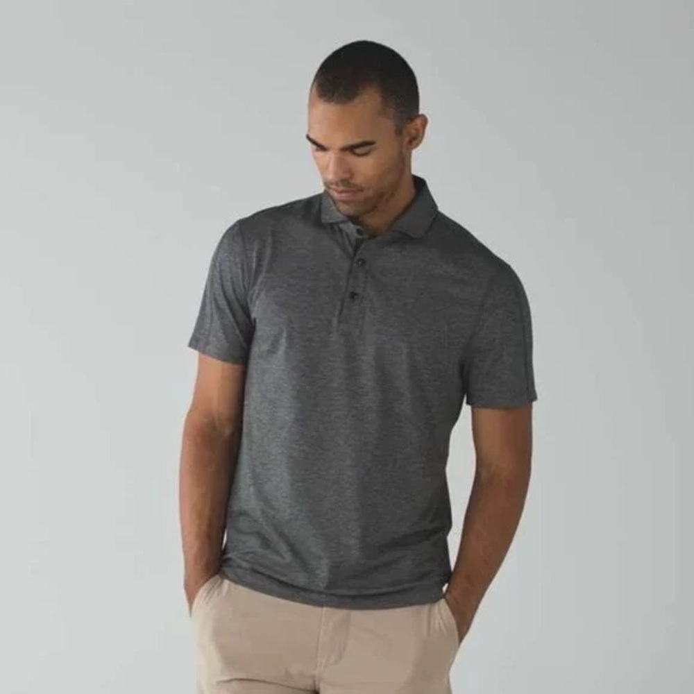 Lululemon Evolution Polo Shirt Men S Gray Pique Performance Lightweight Golf